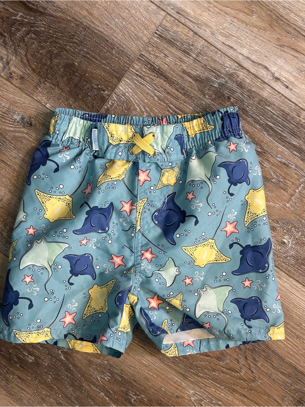 Rugged butts 3t Blue Sea Life Swim Trunks with Yellow Accent lined